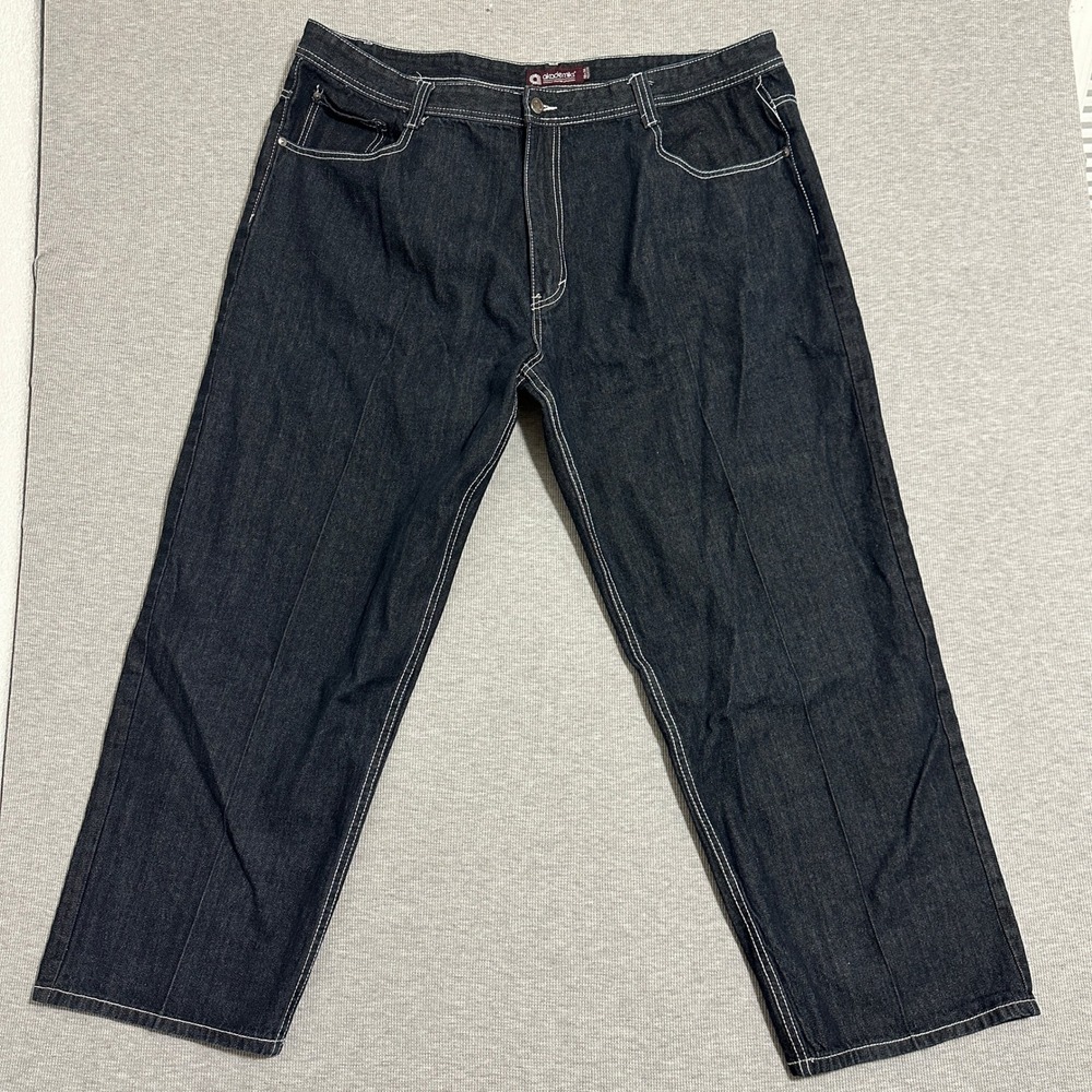 Akademiks Baggy Relaxed Straight Jeans Dark Wash White Contrast Stitch Men 46x30